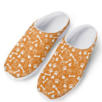 Orange Paw And Bone Pattern Print Mesh Casual Shoes
