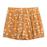 Orange Paw And Bone Pattern Print Mesh Shorts