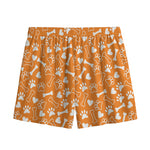 Orange Paw And Bone Pattern Print Mesh Shorts