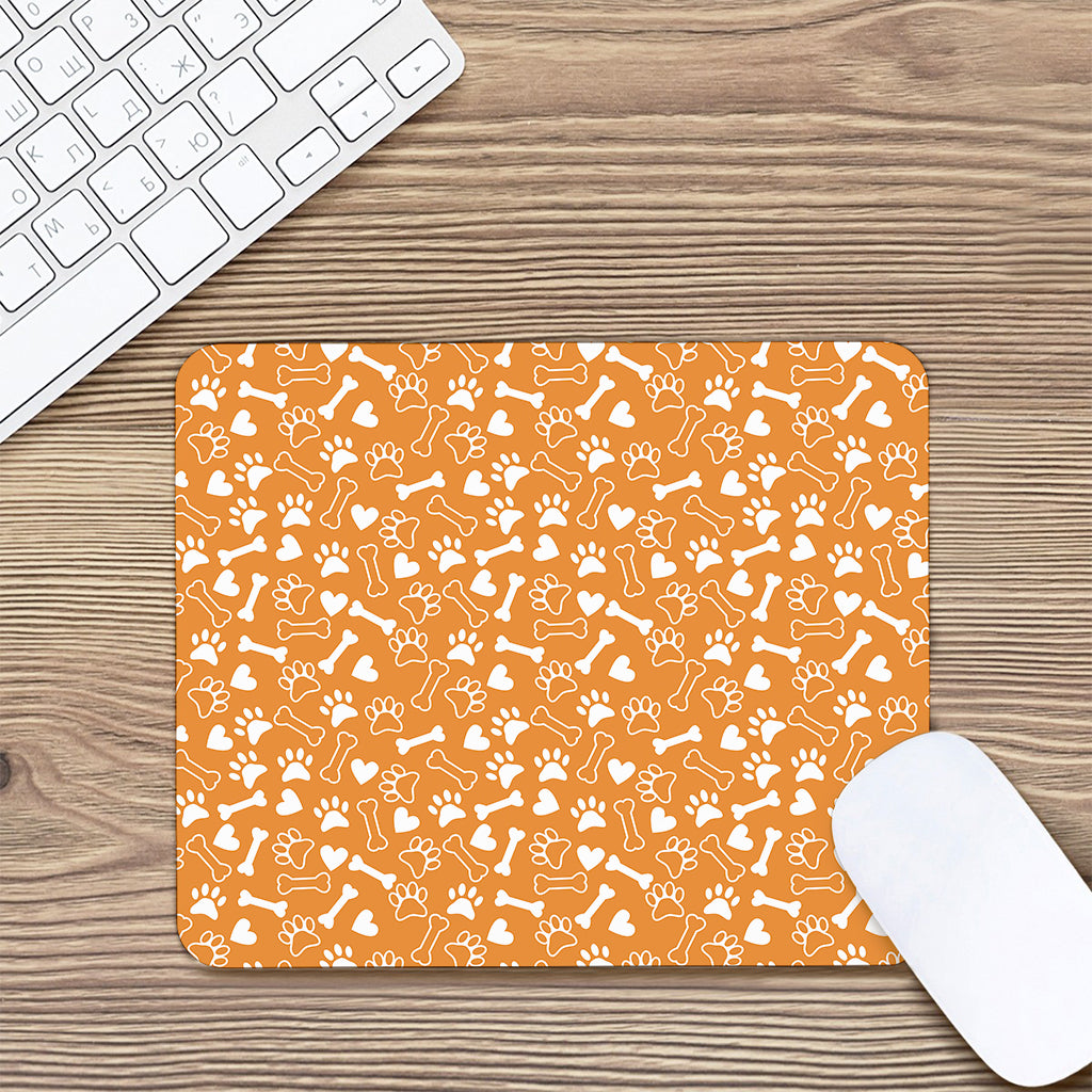 Orange Paw And Bone Pattern Print Mouse Pad