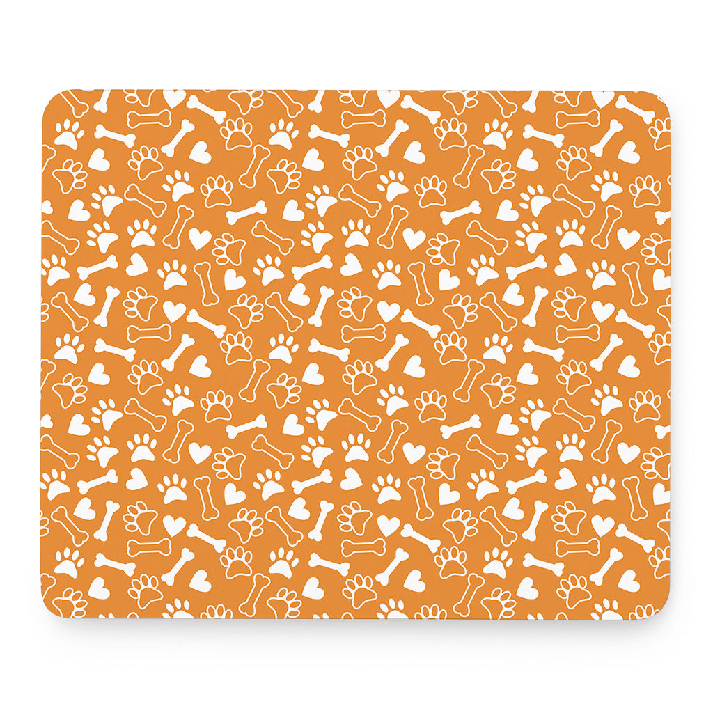 Orange Paw And Bone Pattern Print Mouse Pad