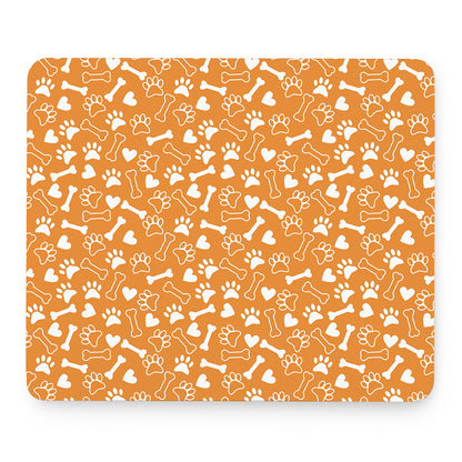 Orange Paw And Bone Pattern Print Mouse Pad