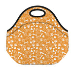 Orange Paw And Bone Pattern Print Neoprene Lunch Bag