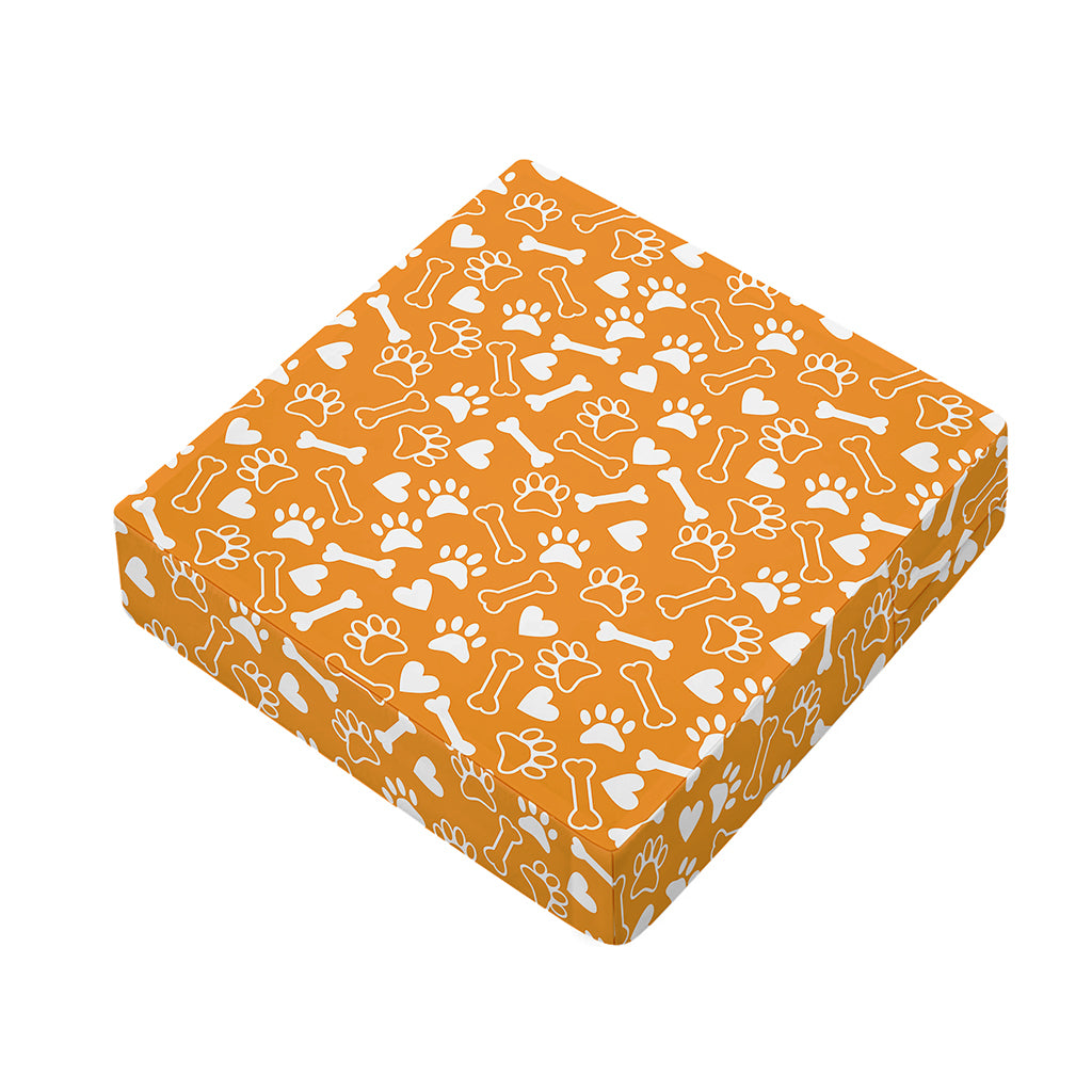 Orange Paw And Bone Pattern Print Outdoor Seat Cushion Cover