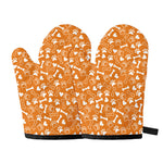 Orange Paw And Bone Pattern Print Oven Mitts