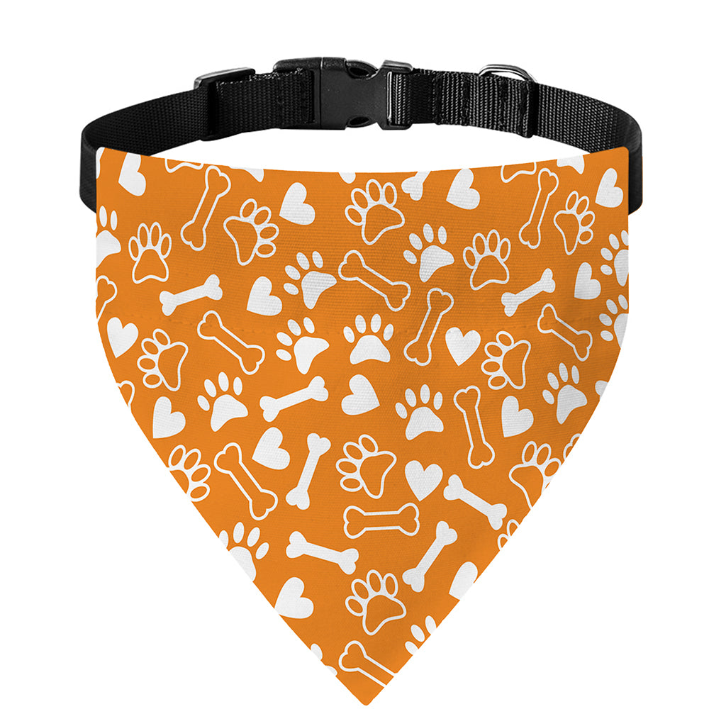 Orange Paw And Bone Pattern Print Over The Collar Dog Bandana