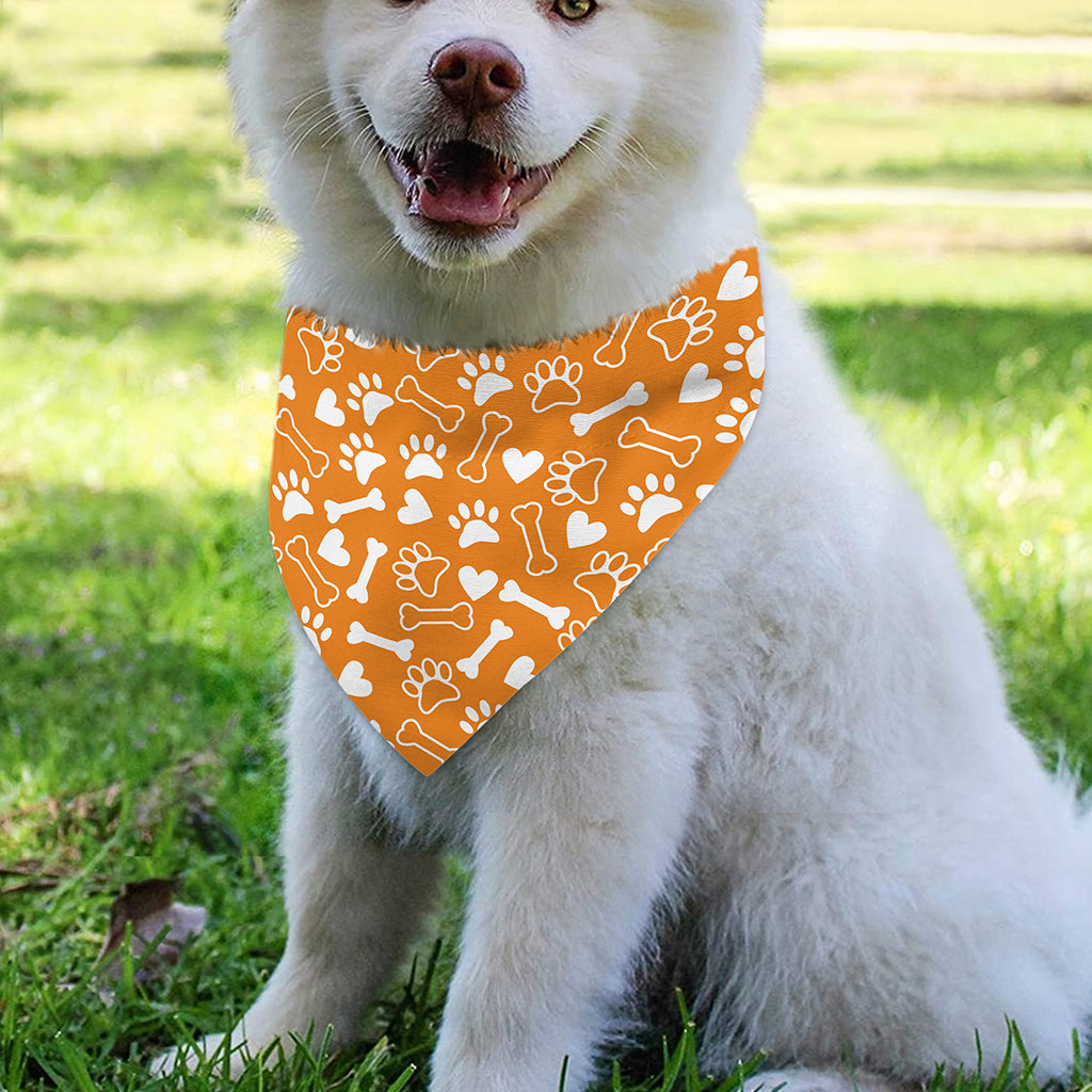 Orange Paw And Bone Pattern Print Over The Collar Dog Bandana