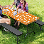 Orange Paw And Bone Pattern Print Picnic Table Cover