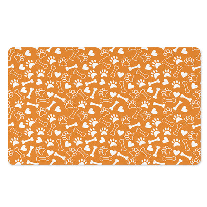 Orange Paw And Bone Pattern Print Polyester Doormat