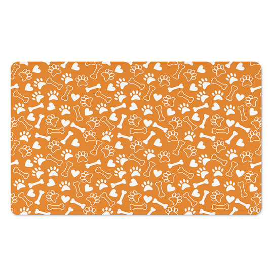 Orange Paw And Bone Pattern Print Polyester Doormat