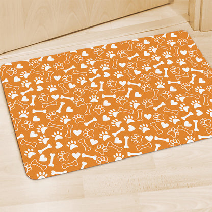 Orange Paw And Bone Pattern Print Polyester Doormat