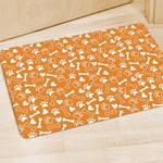 Orange Paw And Bone Pattern Print Polyester Doormat