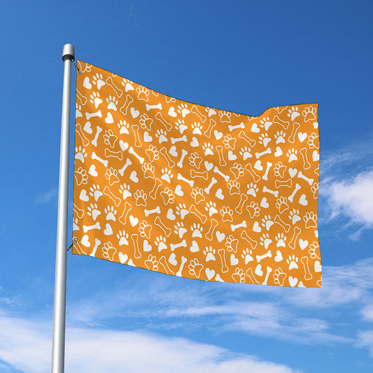 Orange Paw And Bone Pattern Print Polyester Flag