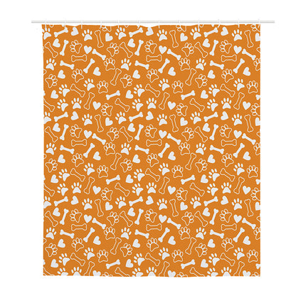 Orange Paw And Bone Pattern Print Polyester Shower Curtain