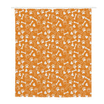 Orange Paw And Bone Pattern Print Polyester Shower Curtain