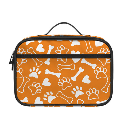 Orange Paw And Bone Pattern Print Portable Lunch Bag