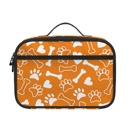 Orange Paw And Bone Pattern Print Portable Lunch Bag