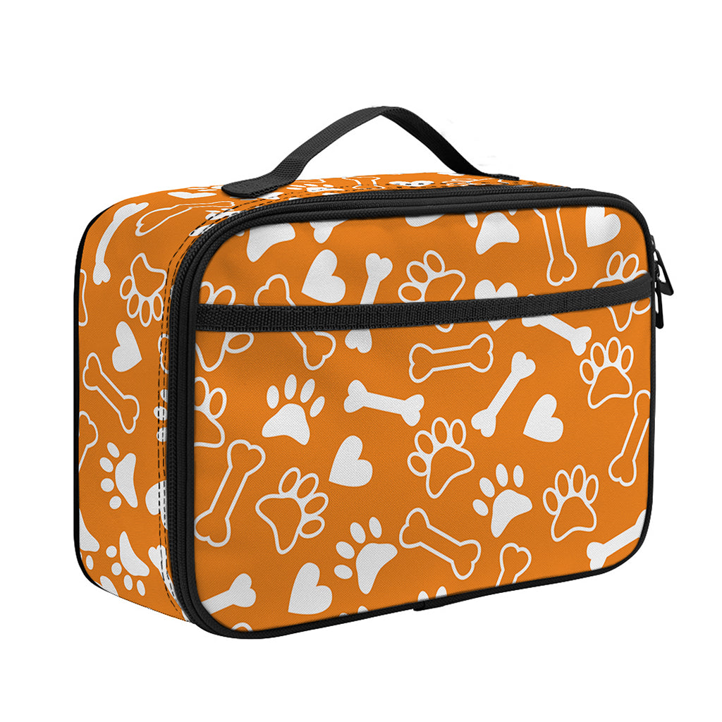 Orange Paw And Bone Pattern Print Portable Lunch Bag
