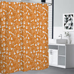 Orange Paw And Bone Pattern Print Premium Shower Curtain