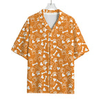 Orange Paw And Bone Pattern Print Rayon Hawaiian Shirt