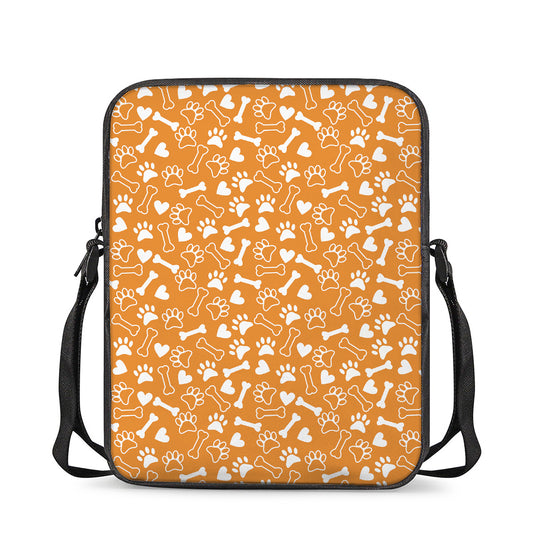 Orange Paw And Bone Pattern Print Rectangular Crossbody Bag