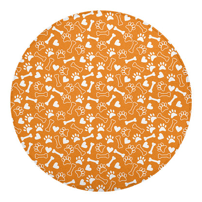 Orange Paw And Bone Pattern Print Round Blanket