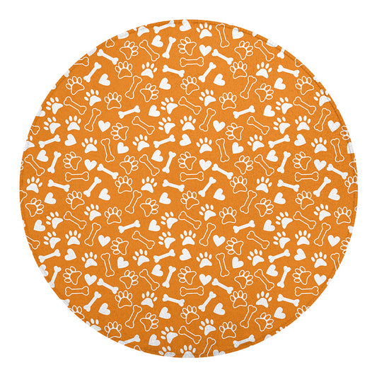 Orange Paw And Bone Pattern Print Round Blanket