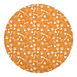 Orange Paw And Bone Pattern Print Round Blanket