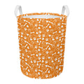 Orange Paw And Bone Pattern Print Round Laundry Basket