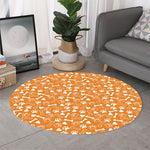 Orange Paw And Bone Pattern Print Round Rug