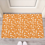 Orange Paw And Bone Pattern Print Rubber Doormat