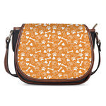 Orange Paw And Bone Pattern Print Saddle Bag