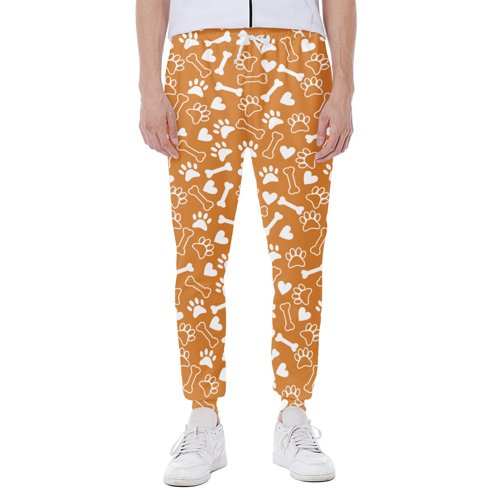 Orange Paw And Bone Pattern Print Scuba Joggers