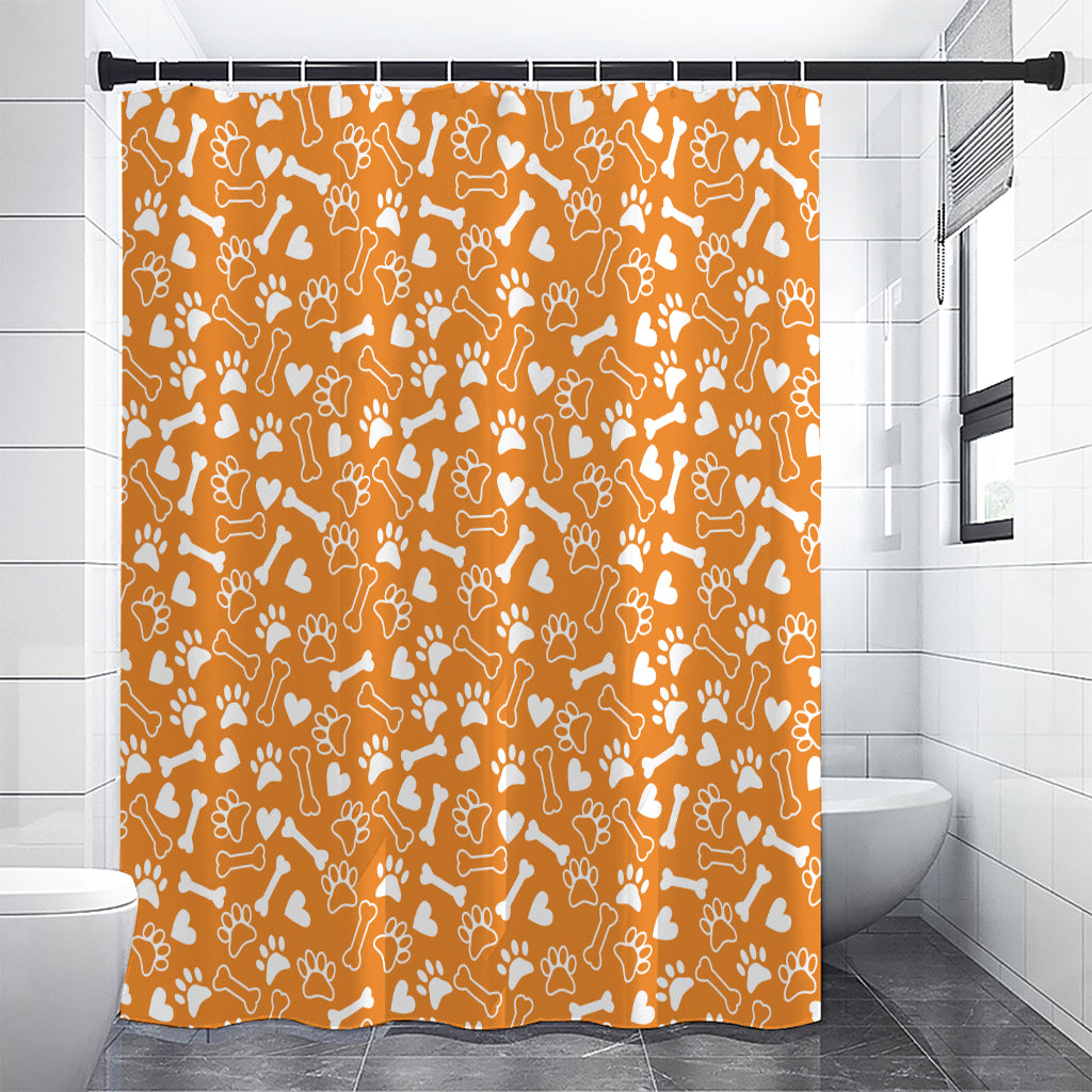 Orange Paw And Bone Pattern Print Shower Curtain