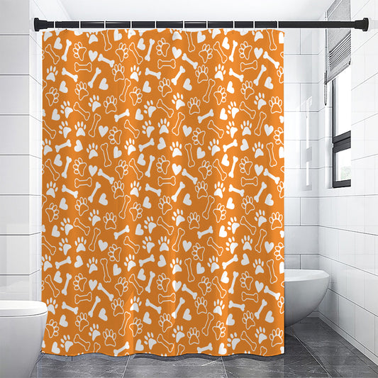 Orange Paw And Bone Pattern Print Shower Curtain