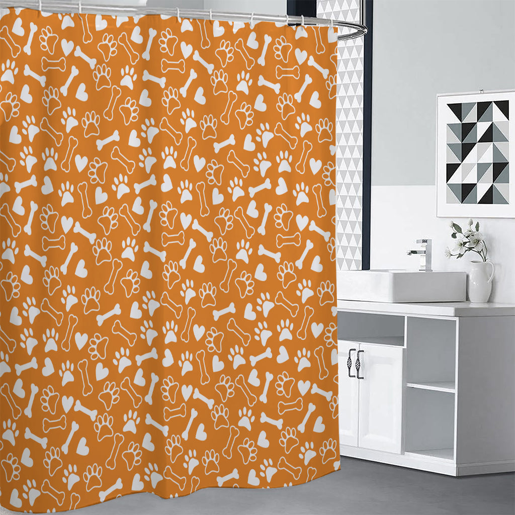 Orange Paw And Bone Pattern Print Shower Curtain
