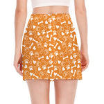 Orange Paw And Bone Pattern Print Side Slit Mini Skirt