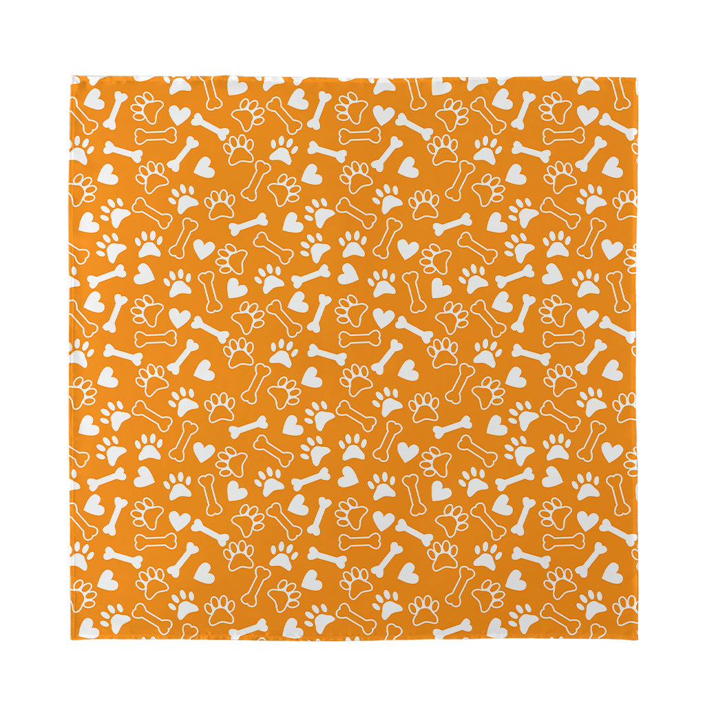 Orange Paw And Bone Pattern Print Silk Bandana