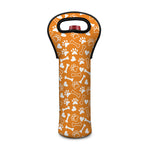 Orange Paw And Bone Pattern Print Single Neoprene Wine Tote