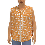 Orange Paw And Bone Pattern Print Sleeveless Baseball Jersey