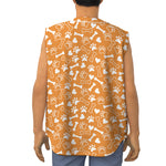 Orange Paw And Bone Pattern Print Sleeveless Baseball Jersey