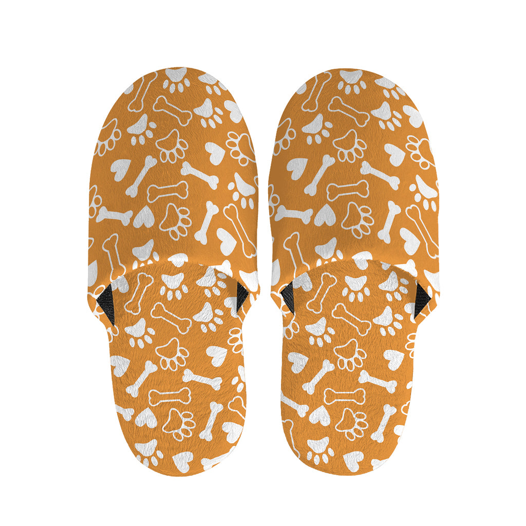 Orange Paw And Bone Pattern Print Slippers