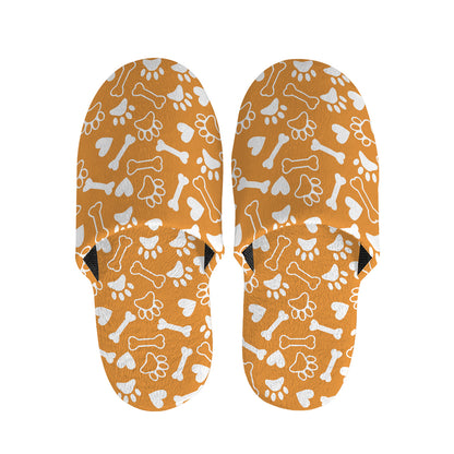 Orange Paw And Bone Pattern Print Slippers