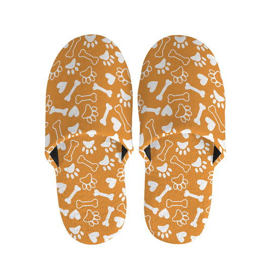 Orange Paw And Bone Pattern Print Slippers