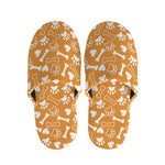 Orange Paw And Bone Pattern Print Slippers