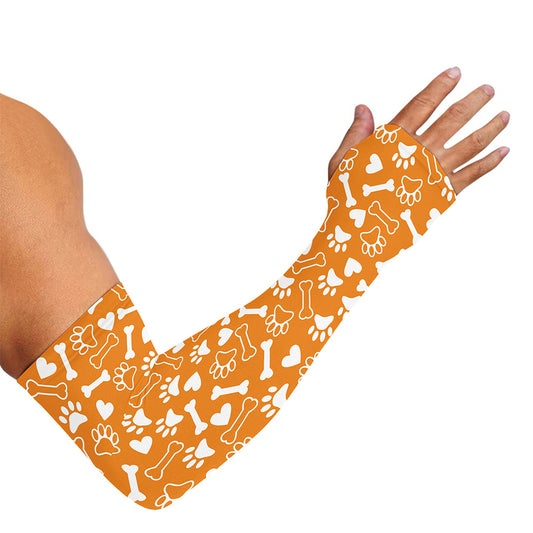 Orange Paw And Bone Pattern Print Sun Protection Arm Sleeves