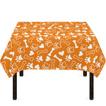 Orange Paw And Bone Pattern Print Tablecloth