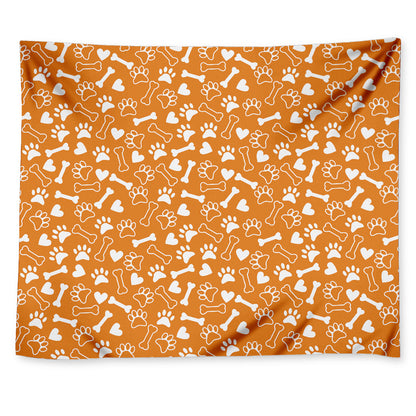 Orange Paw And Bone Pattern Print Tapestry