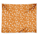 Orange Paw And Bone Pattern Print Tapestry