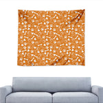 Orange Paw And Bone Pattern Print Tapestry